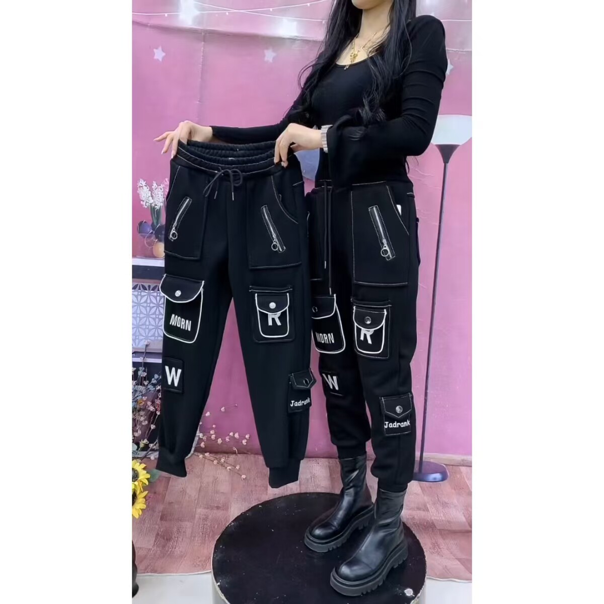 高腰帅气工装裤九分洋气