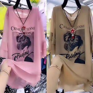 时尚爆款雪纺衫显瘦T恤夏季新款小个子遮肚百搭外穿宽松轻奢衬衣