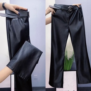 黑色皮尤微喇长裤女品质水洗pu显瘦喇叭裤2025年新款修身时尚女裤