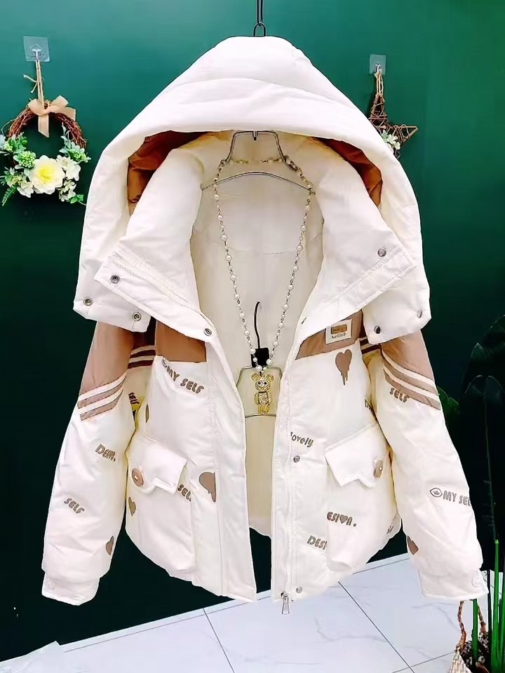 欧货洋气连帽撞色羽绒服