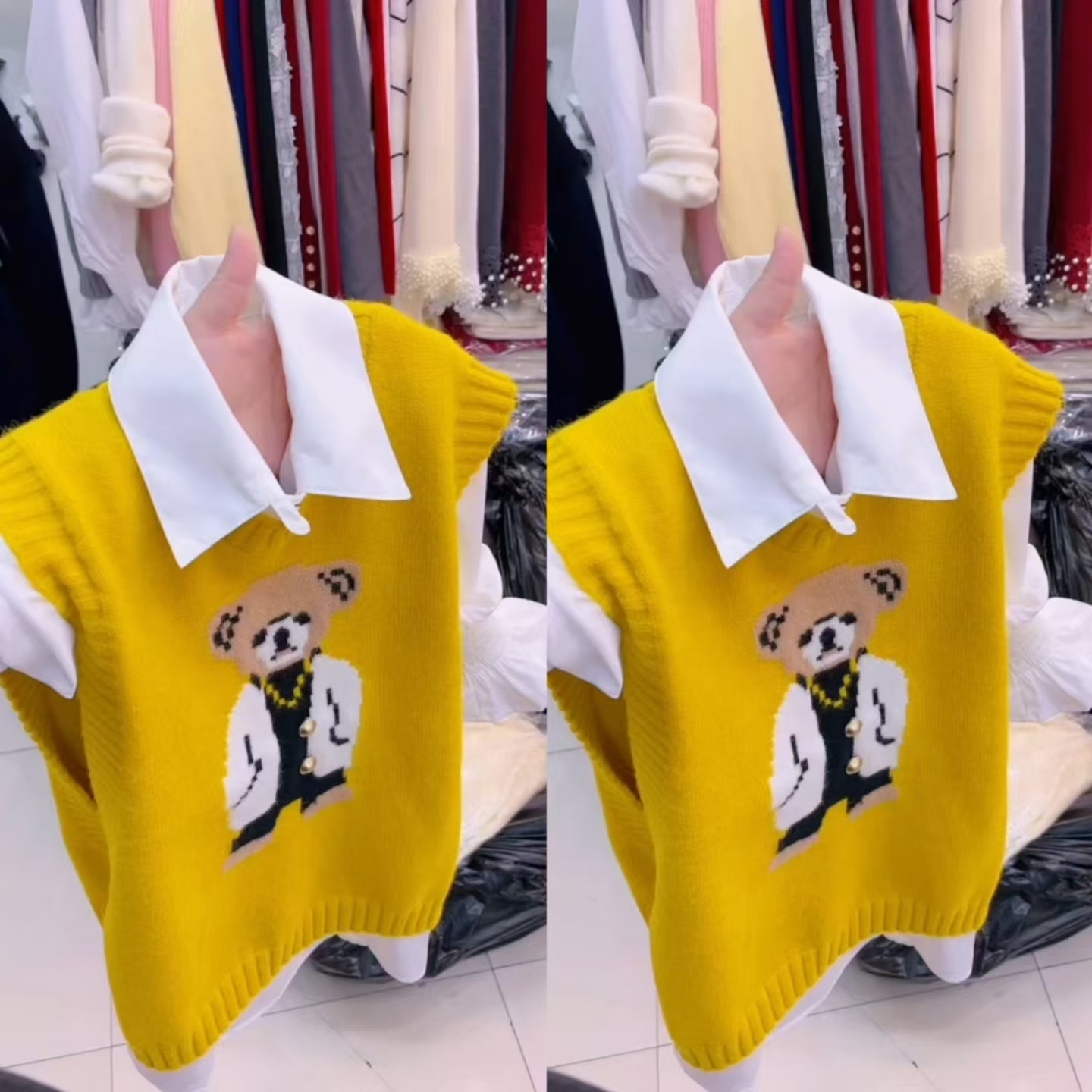 可爱风小熊卡通针织马甲+衬衫