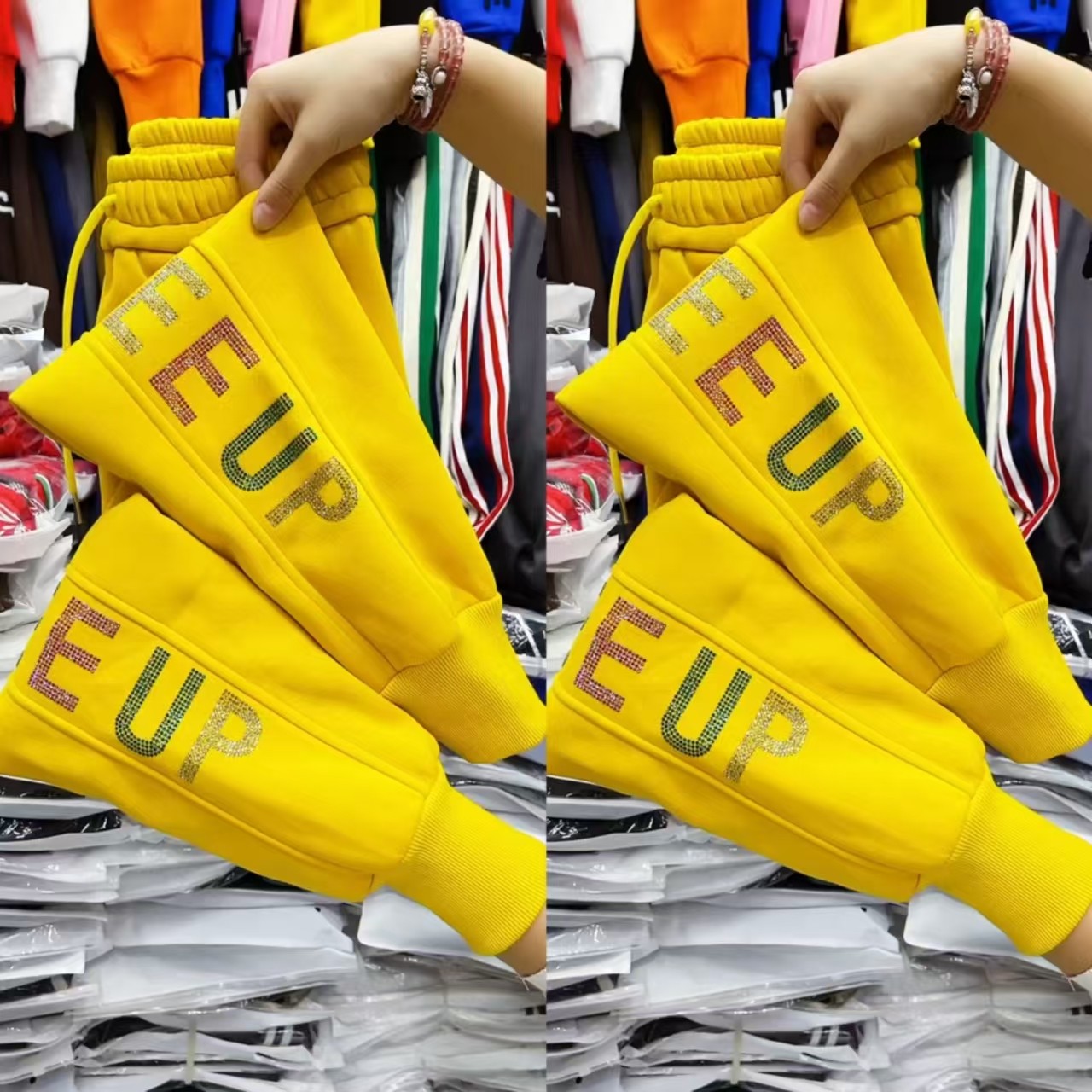 新款加厚卫裤女重工烫钻松紧腰束脚运动裤2025年秋冬新款哈伦裤潮,女装/女士精品,卫裤,淘宝优惠券,粉丝福利购,淘宝优惠卷