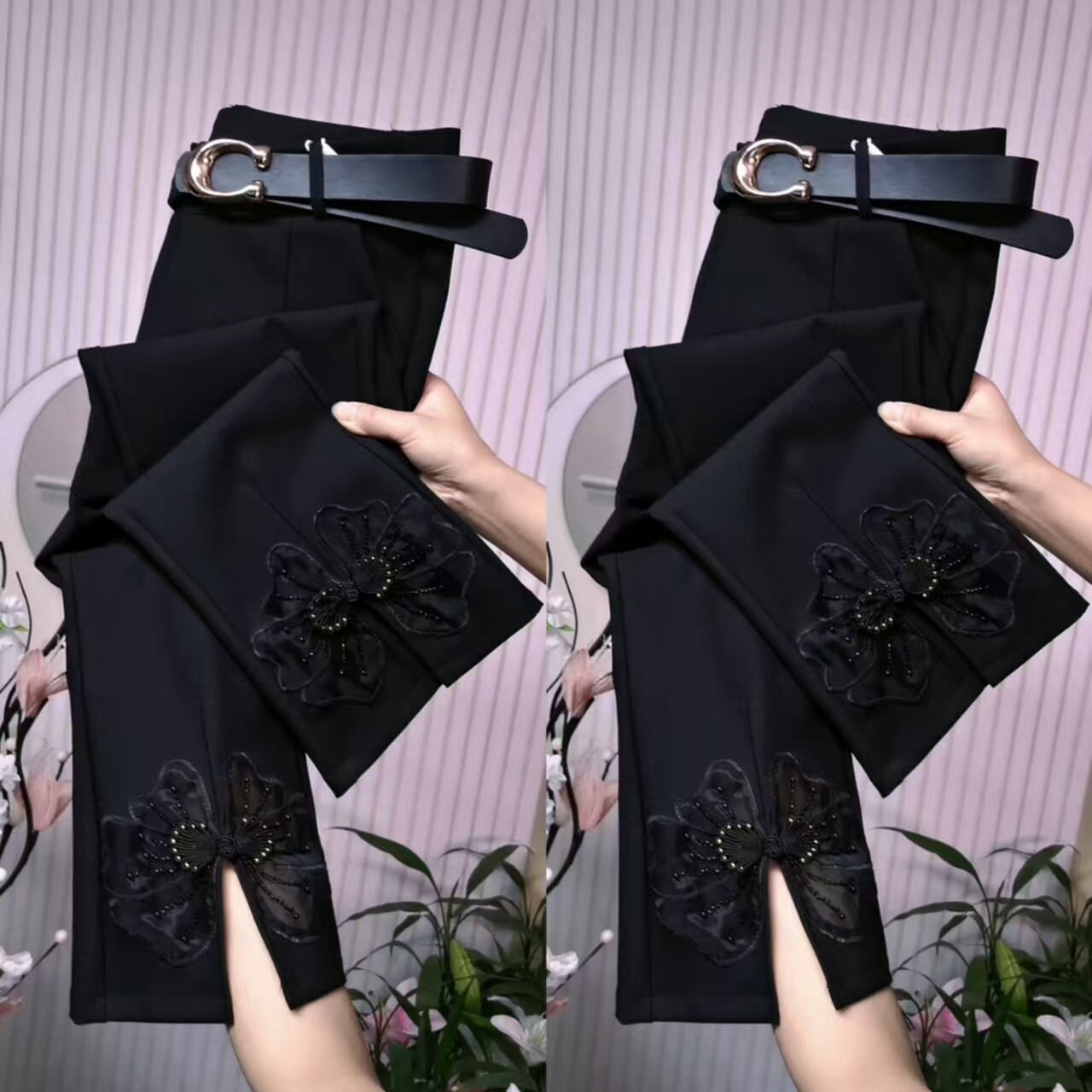 高腰显瘦八分微喇裤女弹力时装裤