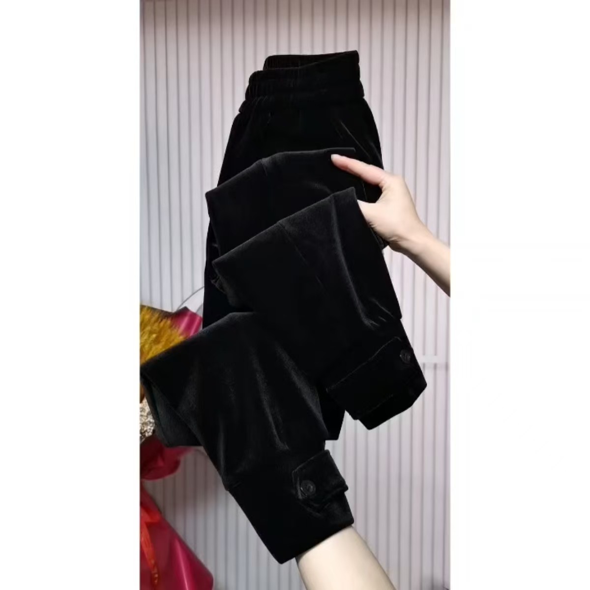 新款金丝绒休闲裤女加厚九分松紧腰宽松显瘦哈伦裤2024年秋冬女裤