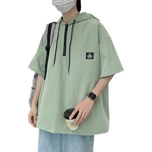 夏装连帽短袖宽松衬衫男防晒衬衣 C302P45 绿1图片