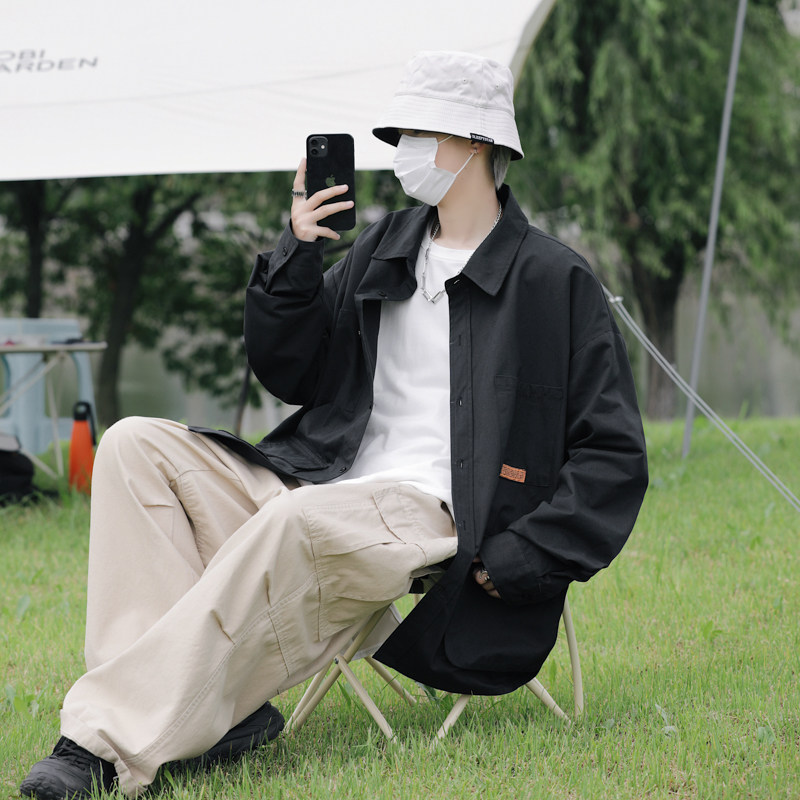 2025秋装cityboy纯棉衬衫工装长袖衬衣男C307P55黑坐,男装衬衫,电商C323