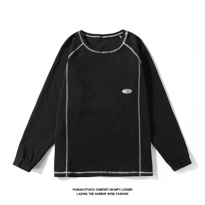 2025秋冬缉明线拼色圆领套头卫衣单衣男冬装打底衫W2005P45,男装T恤,电商C323