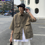 夏装多口袋工装短袖衬衫男宽松休闲衬衣C300P40，男装T恤，电商C323