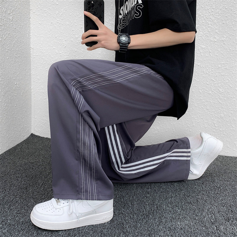 美式条纹高街宽松垂感休闲裤运动直筒裤AK36P45,男装休闲裤,电商C323