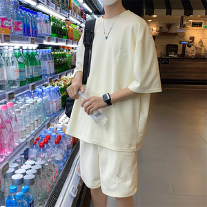 夏装字母刺绣运动休闲套装青少年短袖t恤短裤两件套套装 TZ29P65图片