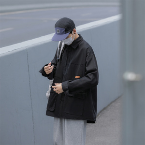 2025秋装纯棉衬衫男装工装长袖衬衣 C307P55  黑图片