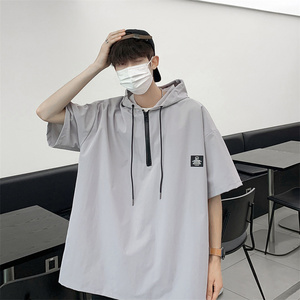 夏装连帽短袖宽松衬衫男防晒衬衣 C302P45 绿2图片