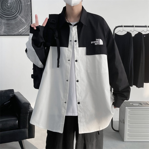 2025秋装男装拼色印花长袖纯棉宽松衬衫C209P50