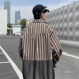 2025秋季做旧条纹撞色拼接长袖衬衫男潮流衬衣C208P45，男装衬衫，电商C323