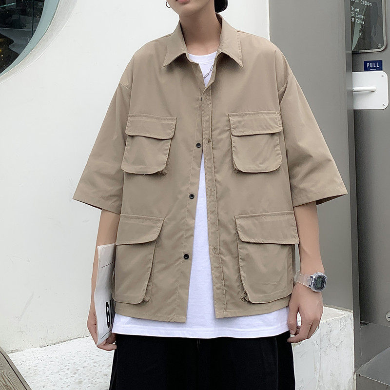 2025夏装多口袋工装短袖衬衫男宽松休闲衬衣 C300P40图片