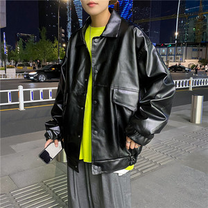 2025秋装潮流宽松皮衣男士机车服青年皮夹克PU皮外套PY01P95控128图片