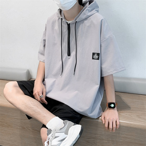 夏装连帽短袖宽松衬衫男防晒衬衣 C302P45 灰2图片