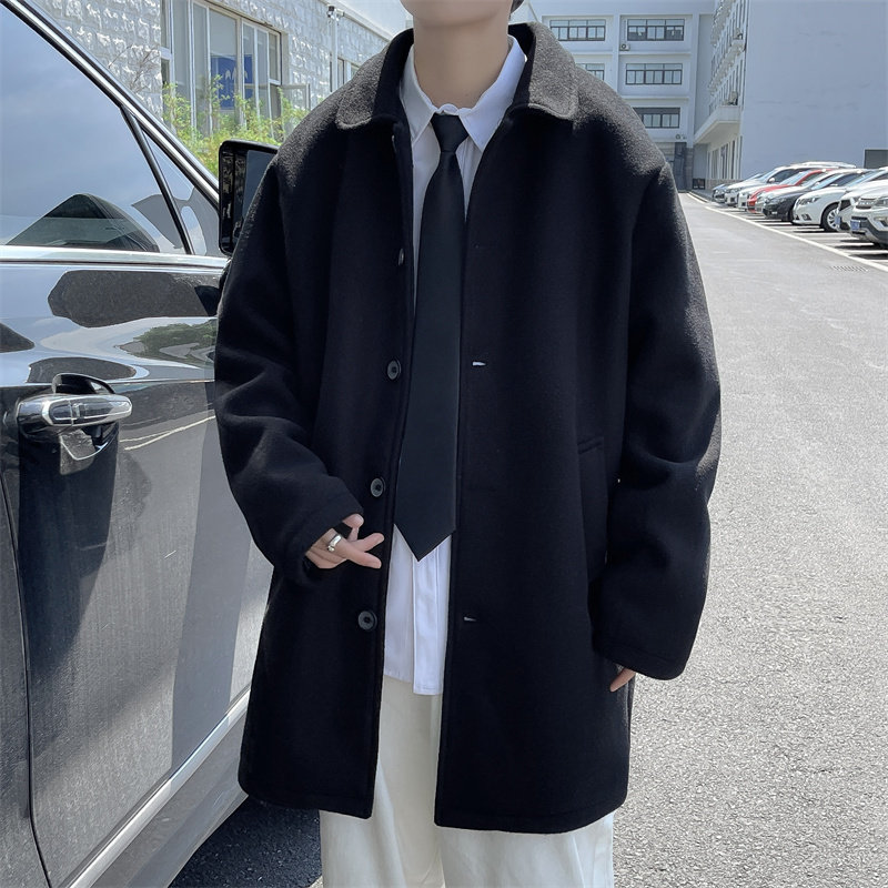 2025秋装中长款宽松翻领毛呢大衣男休闲呢子外套F77P100控128,男装毛呢大衣,电商C323