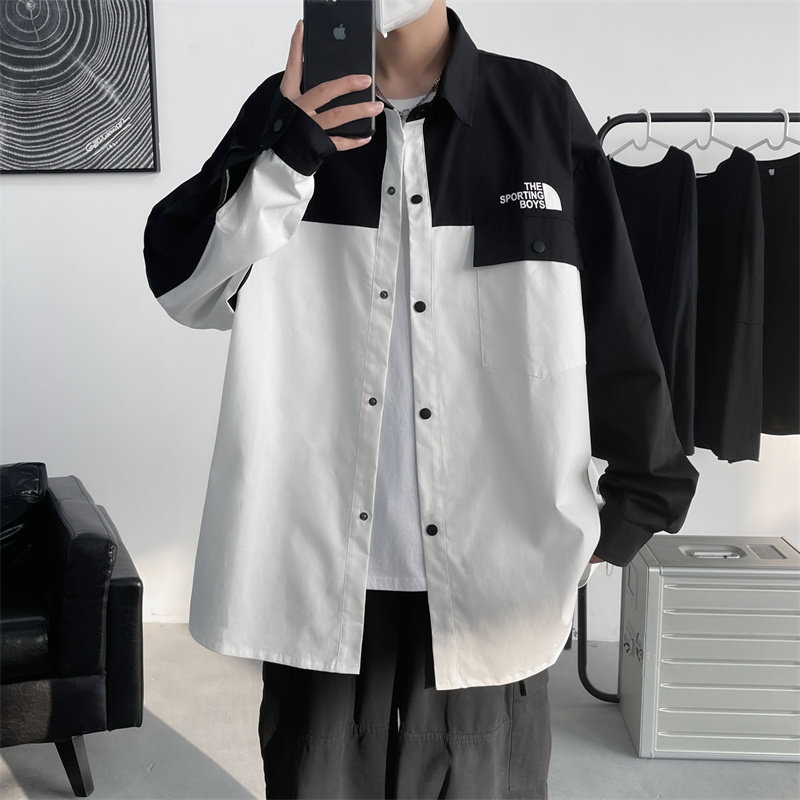 2025秋装印花纯棉长袖衬衫青少年潮流宽松衬衣C209P50,男装衬衫,电商C323