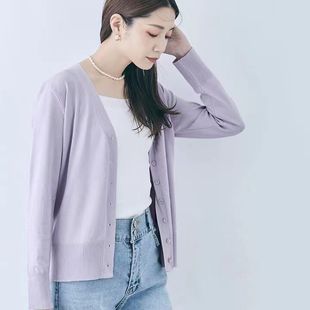 日系外单女士新款针织开衫夏季薄款披肩短款针织衫V领外套24073