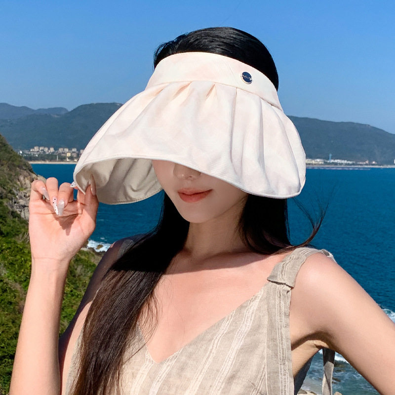 春夏季帽子女款千鸟格甜美可爱遮阳空顶帽海边沙滩度假防晒太阳帽