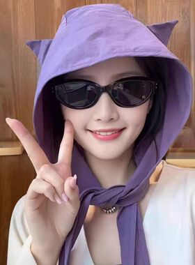 暗黑小恶魔套头帽子绑带速干防晒遮阳帽女薄款护耳头巾猫耳朵帽子