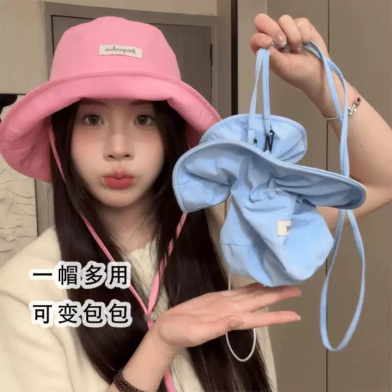 新款春夏渔夫帽子女可变包包韩版显脸小可折叠盆帽户外遮阳防晒帽
