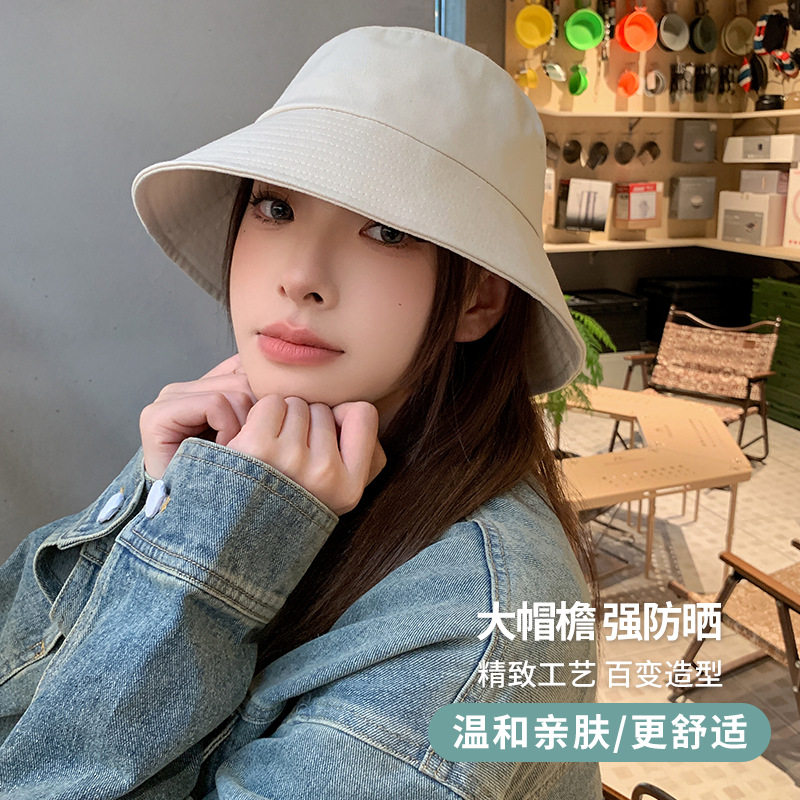 渔夫帽女秋季纯棉纯色大头围防晒日系韩版时尚百搭清纯水桶帽子男