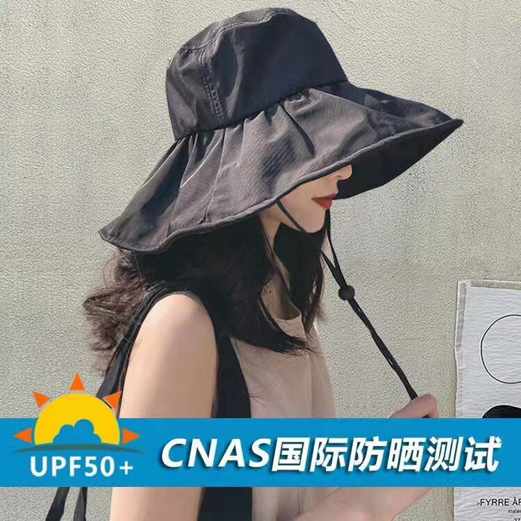 日本黑胶防晒帽子女夏季可折叠大帽檐遮阳渔夫帽防紫外线uv太阳帽