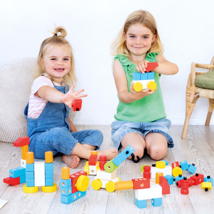 beleduc儿童百变积木102PCS 低龄宝宝创意拼插大颗粒木玩具 2岁+