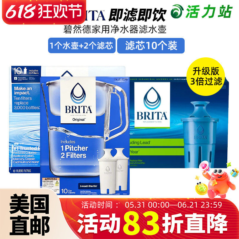 美国直邮 BRITA Elite碧然德家用净水器滤水壶大容量美版专用滤芯