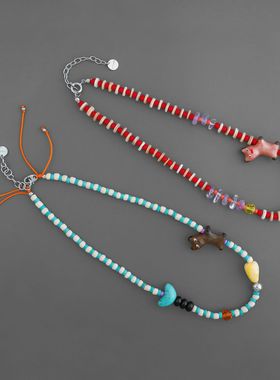 ITZM*家搞笑狗项链 小众设计童趣淡水珍珠紫水晶多巴胺串珠项链