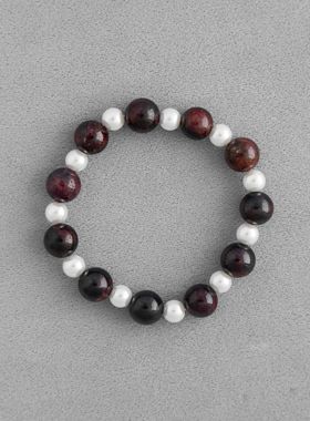 wave家付波点金石榴石手链简约感低调设计车厘子串珠珍珠手链