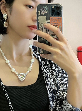 欧美法式高级感复古巴洛克异形淡水珍珠钻石小众项链时尚彩珠项链