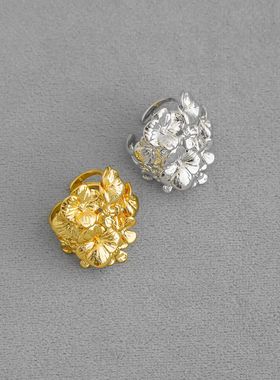 mons*家繁花开口戒指 小众设计轻奢感可调节镂空花卉指环戒指