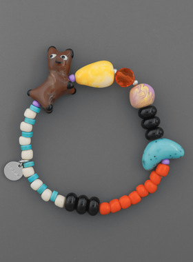 ITZM*家小丑狗手链 新西兰小众个性多巴胺撞色黑玛瑙串珠小狗