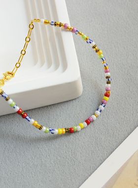 ANNI混彩串珠手链新款民族风小众轻奢简约极细糖果色混色串珠手链