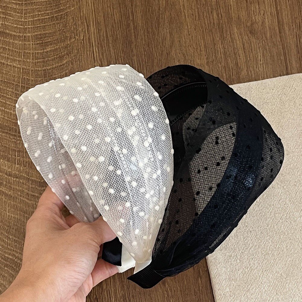 韩系气质白色蕾丝网纱波点发箍宽发饰