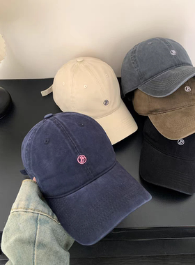 字母刺绣棒球帽子女夏季新款大头围显脸小韩版百搭宽帽檐鸭舌帽潮