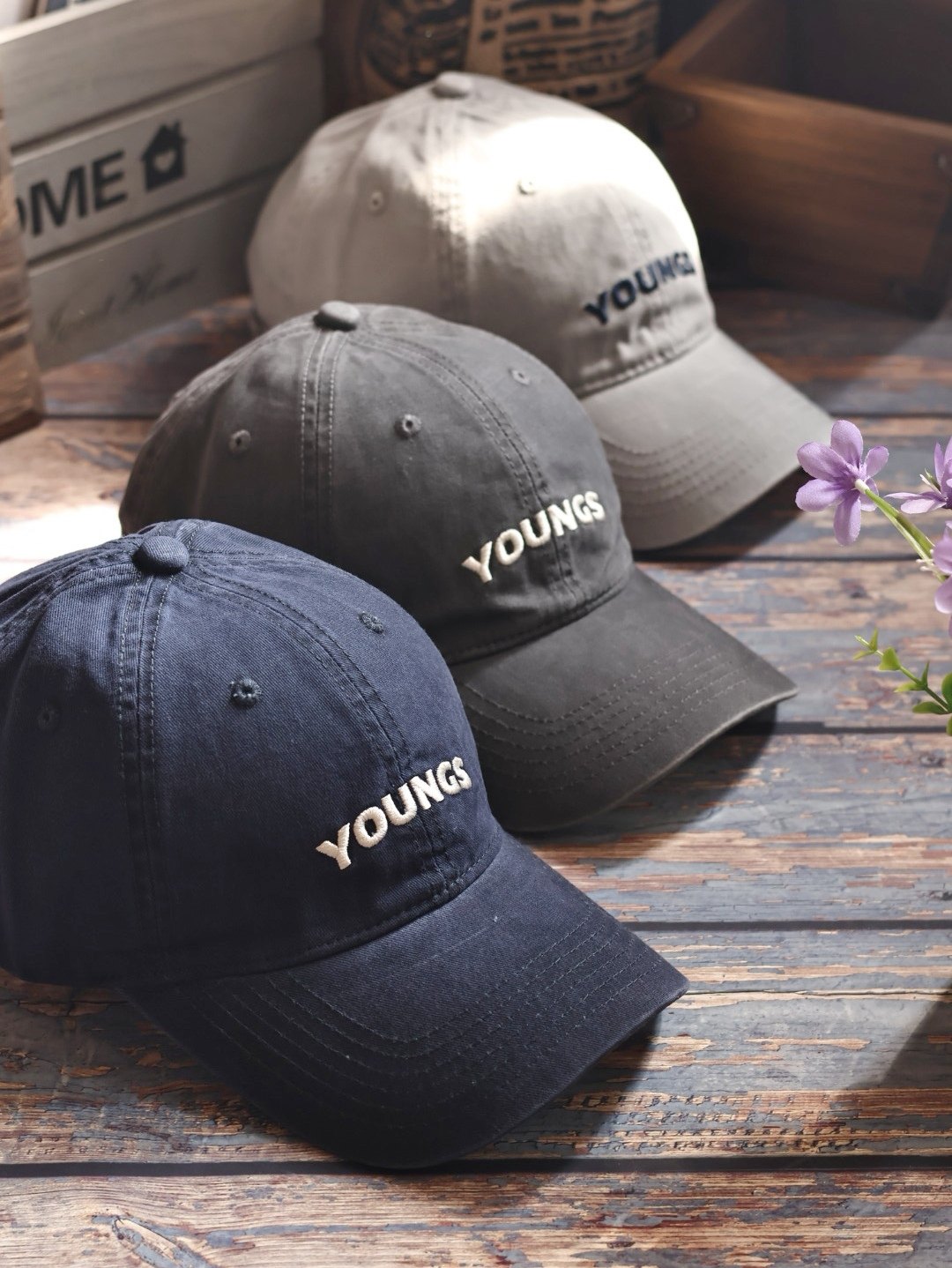 YOUNGS字母浅灰色百搭遮阳鸭舌帽女韩版显脸小字母刺绣棒球帽子男