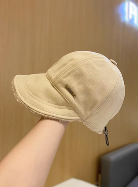 冬季新品加绒鸭舌渔夫帽女潮韩版休闲百搭出游保暖盆帽显脸小帽子