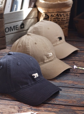 2025新款美式灰色棒球帽女款软顶北极熊鸭舌帽男款显脸小防晒帽子