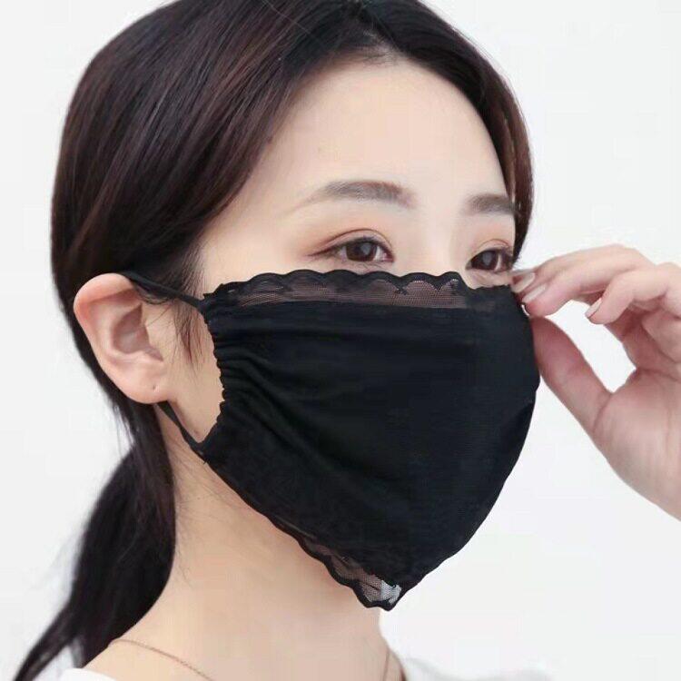 蕾丝冰丝防晒大口罩女夏季时尚透气全脸防紫外线薄款遮阳面罩面纱
