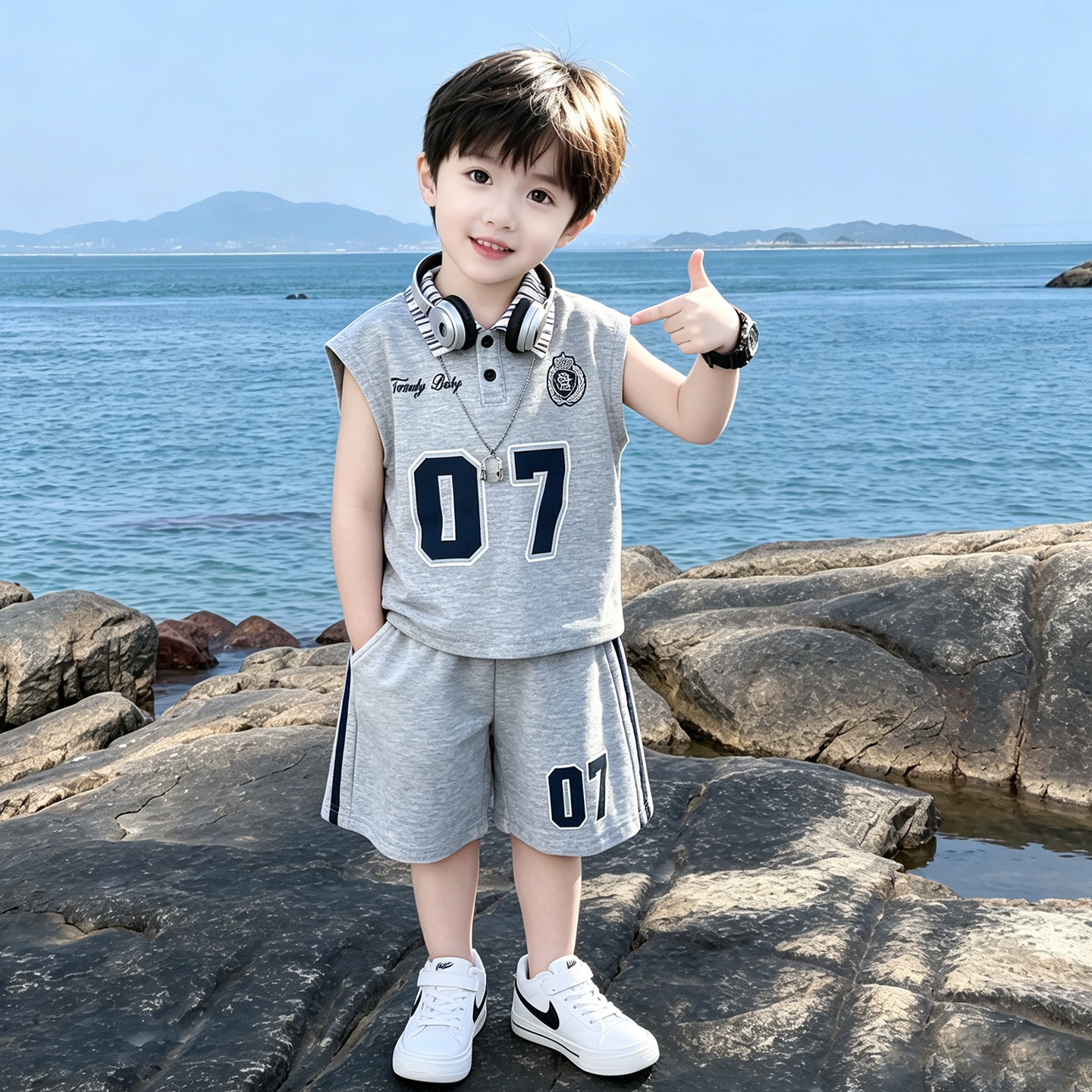 男童夏季运动无袖套装2026新款儿童韩版polo衫两件套夏天薄款衣服