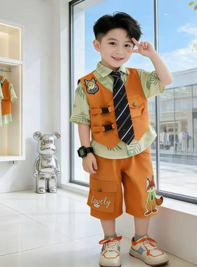 男童疯狂动物城衣服夏季男孩尼克狐狸COS服儿童小西装表演服套装3