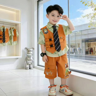 男童疯狂动物城衣服夏季男孩尼克狐狸COS服儿童小西装表演服套装3
