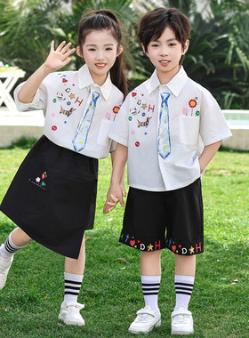 男童短袖衬衫套装夏季2026新款儿童学院风两件套小少爷西装礼服潮