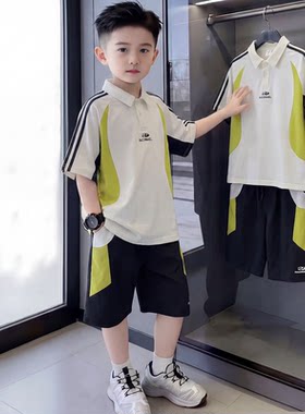 中童装6男童套装7夏季大童男装10男孩12运动15岁男孩短袖POLO衫潮