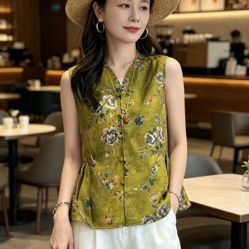 2026新中式国风女装浮光锦提花轻奢上衣复古感无袖小衫
