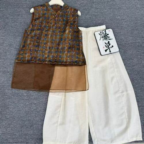 新中式国风女装人丝提花复古立领衬衫2026夏季新款感无袖上衣
